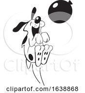 Poster, Art Print Of Cartoon Black And White Dog Jumping And Playing With A Balloon