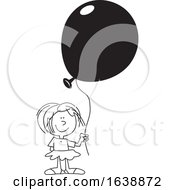 Poster, Art Print Of Cartoon Black And White Girl Holding A Balloon