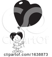 Cartoon Black Girl Holding A Heart Balloon