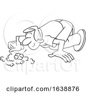 Cartoon Black And White Man Discovering A Four Leaf Clover