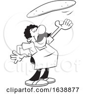 Cartoon Black And White Pizza Chef Tossing Dough