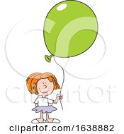 Poster, Art Print Of Cartoon White Girl Holding A Green Balloon