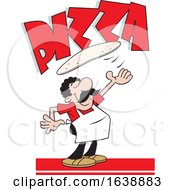 Poster, Art Print Of Cartoon Chef Tossing Dough Under Pizza Text