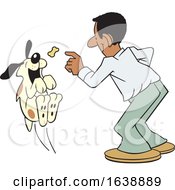 Poster, Art Print Of Cartoon Black Man Tossing A Treat To A Dog