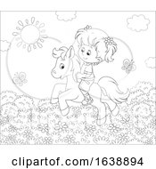 Poster, Art Print Of Black And White Little Girl Riding A Pony
