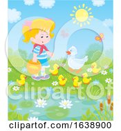 Poster, Art Print Of Blond Girl Feeding Ducks