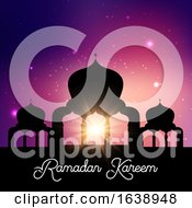 Poster, Art Print Of Ramadan Kareem Background With Mosque Silhouette Against Night Sky