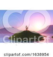 Poster, Art Print Of 3d Female In A Yoga Pose Against A Sunset Sky