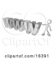 Silver Person Leaning Against A Chrome WWW Clipart Illustration Graphic