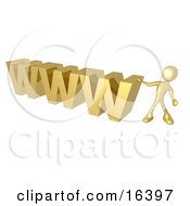 Gold Person Leaning Against A Golden WWW Clipart Illustration Graphic