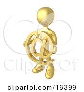 Gold Person Holding A Golden At Symbol In Front Of Him Clipart Illustration Graphic