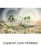 3D Desert Oasis Landscape With Palm Trees