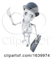 3d Funny Cartoon Skeleton Businessman Character With Briefcase And Bowler Hat