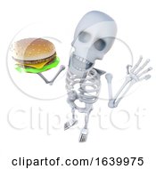 3d Funny Cartoon Skeleton Holding A Cheeseburger