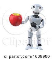3d Robot Has A Red Apple