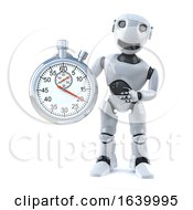 3d Robot Times The Event With A Stopwatch