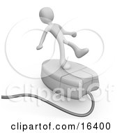 White Person Trying To Maintain His Balance While Riding On A White Computer Mouse And Surfing The Internet Clipart Illustration Graphic