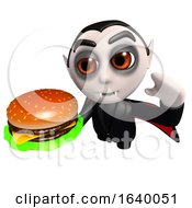 3d Dracula Vampire Character Eating A Cheese Burger