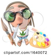 3d Hippy Stoner Character Painting With A Paintbrush And Palette