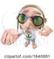 3d Hippy Stoner Character Holding A Human Brain
