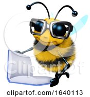 3d Honey Bee Character Is Reading A Book