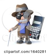3d Cartoon Old Blind Man Character Holding A Calculator