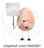 3d Cute Egg Man Has A Blank Placard