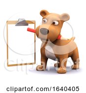 Funny Cartoon 3d Puppy Dog Holding A Pencil And Clipboard
