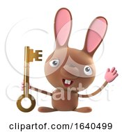 3d Funny Cartoon Easter Bunny Rabbit Character Has A Gold Key