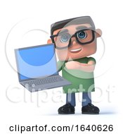 3d Boy In Glasses Holding A Laptop Pc