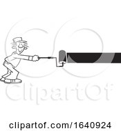 Poster, Art Print Of Cartoon Black And White Male Painter Using A Roller Brush