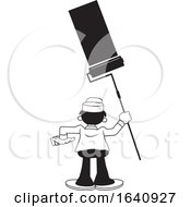 Poster, Art Print Of Cartoon Black And White Male Painter Using A Roller Brush