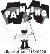 Poster, Art Print Of Cartoon Black And White Male Painter Using A Roller Brush