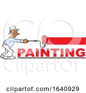 Poster, Art Print Of Cartoon Black Male Painter Using A Roller Brush
