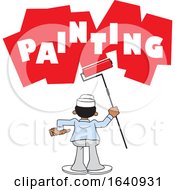 Cartoon Black Male Painter Using A Roller Brush