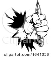 Hand Holding Pencil Breaking Background