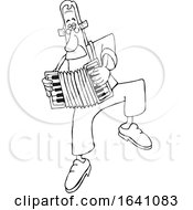 Poster, Art Print Of Cartoon Black And White Man Dancing And Playing An Accordion