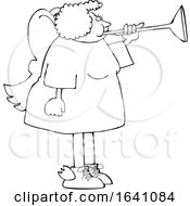 Poster, Art Print Of Cartoon Black And White Chubby Female Angel Playing A Horn