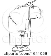 Cartoon Black And White Business Man Scratching His Back