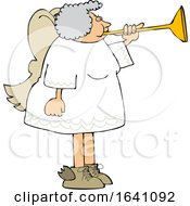 Poster, Art Print Of Cartoon Chubby Female Angel Playing A Horn