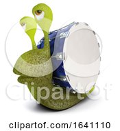 3d Funny Cartoon Snail Character Carrying A Bass Drum Instead Of A Shell