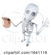 3d Funny Cartoon Spooky Skeleton Character Drinking Coffee From A Mug