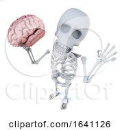 3d Funny Cartoon Skeleton Character Holding A Human Brain