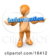 Orange Person Carrying Blue Text Reading Information