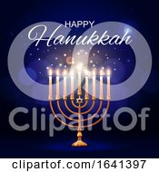 Poster, Art Print Of Happy Hanukkah Greeting Over A Menorah