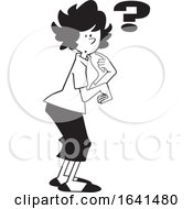 Cartoon Black And White Forgetful Woman With A Question Mark