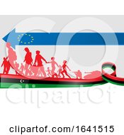 Silhouetted Immigrants On A Libian Flag Under A European Flag Arrow
