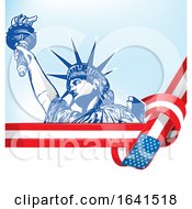 Poster, Art Print Of Statue Of Liberty And American Flag Ribbon