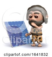 Funny Cartoon 3d Caveman Standing Next To A Solar Panel