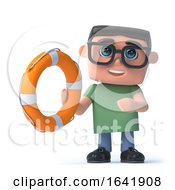 3d Boy In Glasses Holds A Life Ring